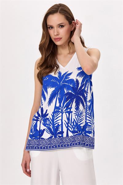 V Yaka Kolsuz Desenli Bluz 025-3005