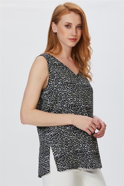V Yaka Kolsuz Desenli Bluz 025-3020