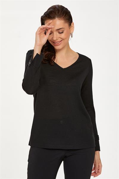 V Yaka Kolu Aksesuarlı Triko Bluz 234-1718