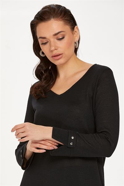 V Yaka Kolu Aksesuarlı Triko Bluz 234-1718