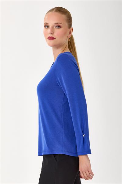 V Yaka Kolu Düğme Detaylı Bluz 245-1007