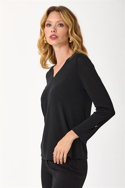 V Yaka Kolu Düğme Detaylı Bluz 245-1007