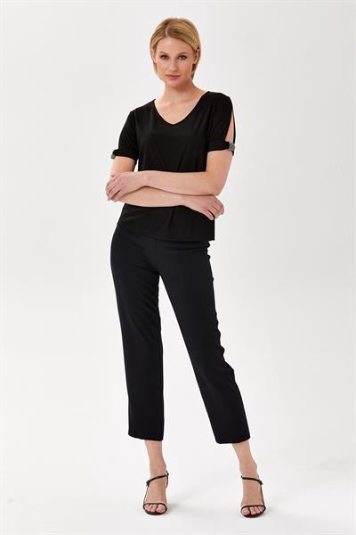 V Yaka Kolu Zincir Detaylı Bluz 024-1003