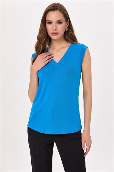 V Yaka Mini Kollu Bluz 025-1010