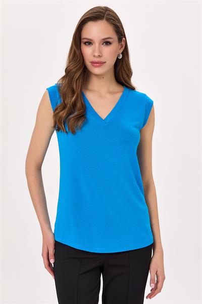 V Yaka Mini Kollu Bluz 025-1010