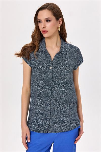 Gömlek Yaka Mini Kollu Desenli Bluz 025-3008