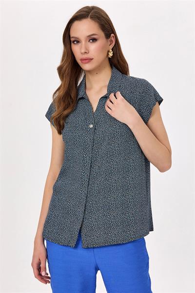 Gömlek Yaka Mini Kollu Desenli Bluz 025-3008