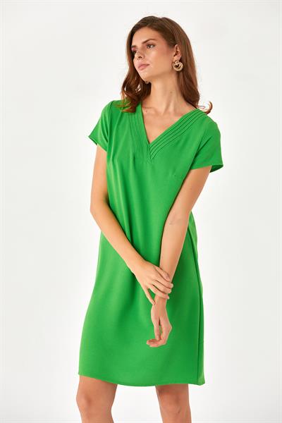 V Yaka Mini Kollu Elbise 024-4018