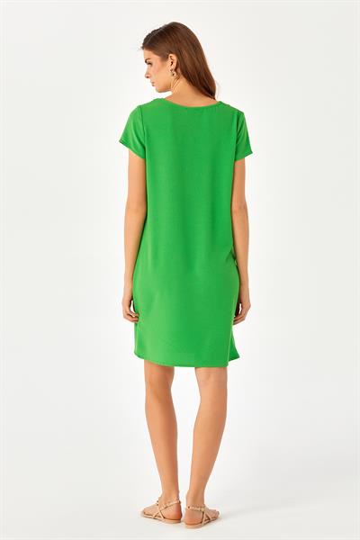 V Yaka Mini Kollu Elbise 024-4018