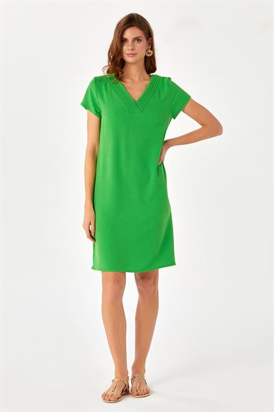 V Yaka Mini Kollu Elbise 024-4018