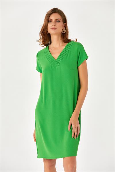 V Yaka Mini Kollu Elbise 024-4018