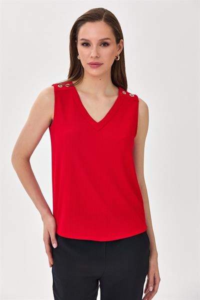 V Yaka Omuzu Kuşgözü Detaylı Bluz 025-1028