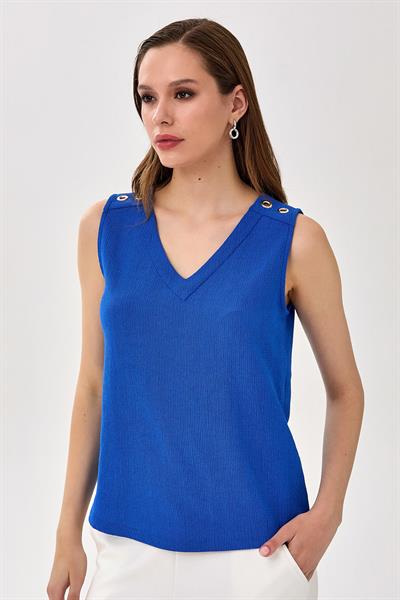 V Yaka Omuzu Kuşgözü Detaylı Bluz 025-1028