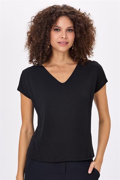 V Yaka Omzu Çıtçıt Detaylı Bluz 025-1012