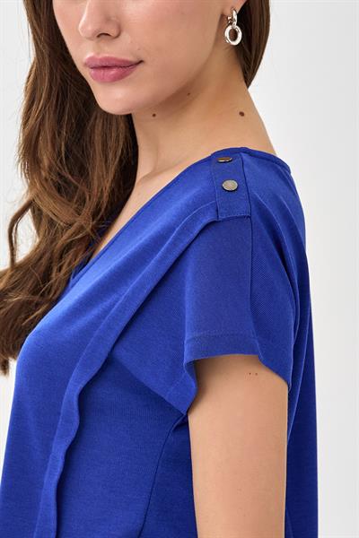 V Yaka Omzu Çıtçıt Detaylı Bluz 025-1012