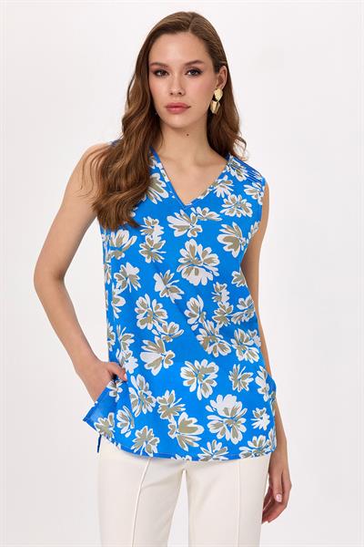 V Yaka Omuzları Nervür Detaylı Bluz 025-3012