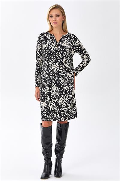 V Yaka Önü Çıtçıtlı Elbise 256-2502