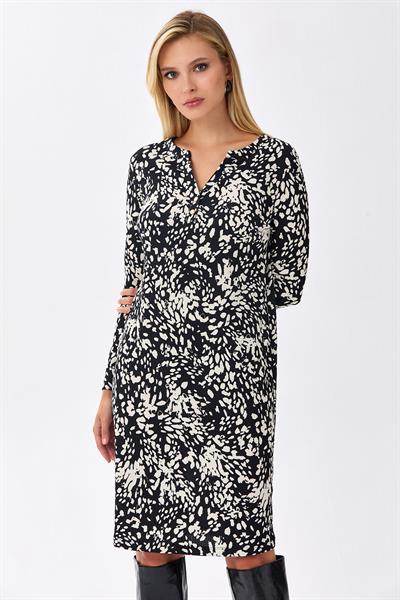 V Yaka Önü Çıtçıtlı Elbise 256-2502