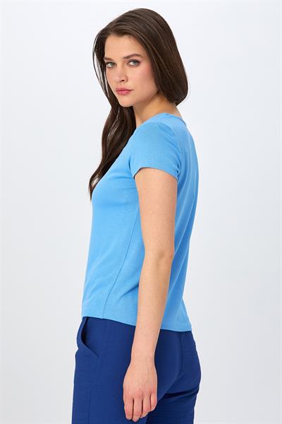 V Yaka Önü Çıtçıtlı Kısa Kol Bluz 026-1006