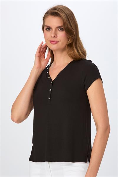 V Yaka Önü Çıtçıtlı Kısa Kol Bluz 026-1008