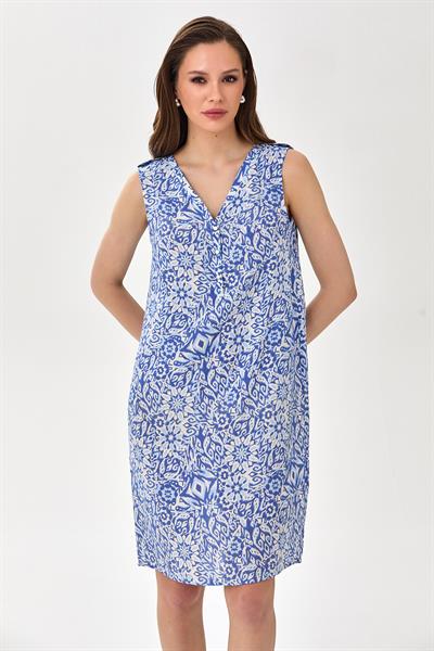 V Yaka Önü Çıtçıtlı Kolsuz Elbise 025-4046