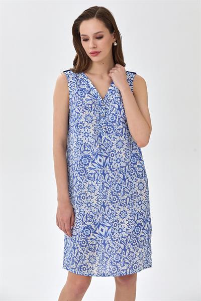 V Yaka Önü Çıtçıtlı Kolsuz Elbise 025-4046