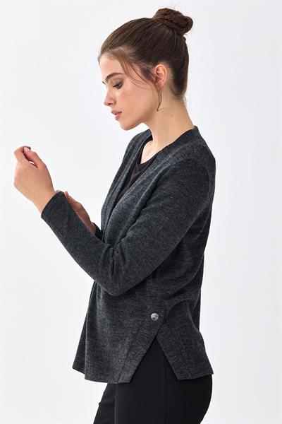 V Yaka Önü Çıtçıtlı Triko Hırka 256-1713