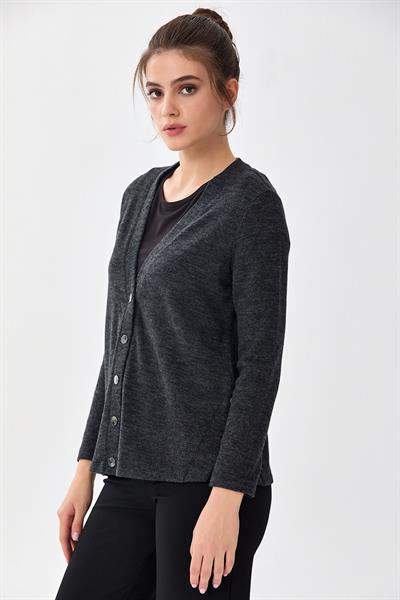 V Yaka Önü Çıtçıtlı Triko Hırka 256-1713