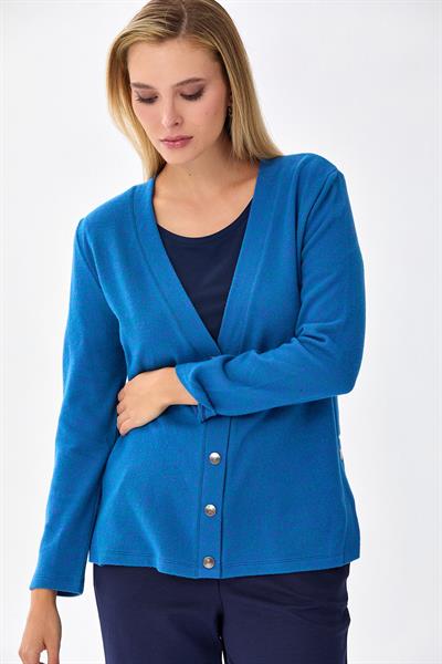 V Yaka Önü Çıtçıtlı Triko Hırka 256-1713