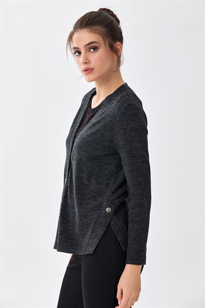 V Yaka Önü Çıtçıtlı Triko Hırka 256-1713