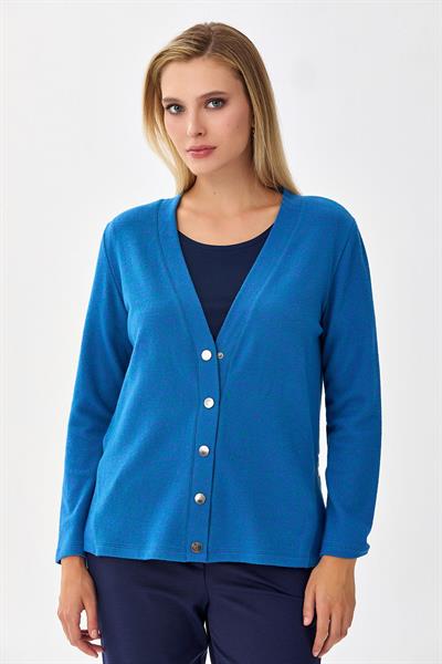 V Yaka Önü Çıtçıtlı Triko Hırka 256-1713