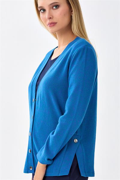 V Yaka Önü Çıtçıtlı Triko Hırka 256-1713