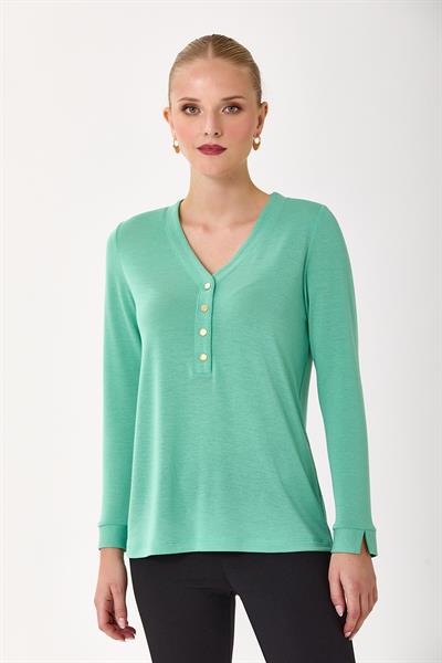 V Yaka Önü Çıtçıtlı Uzun Kol Bluz 245-1014