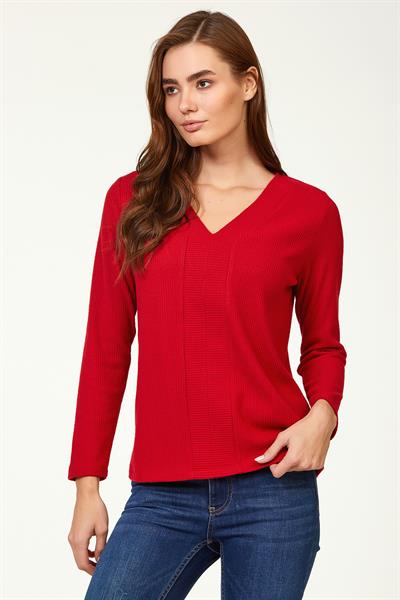 V Yaka Önü Dikişli Uzun Kol Triko Bluz 223-1713