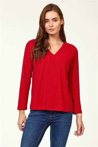 V Yaka Önü Dikişli Uzun Kol Triko Bluz 223-1713