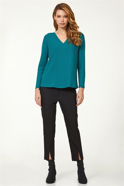 V Yaka Önü Dikişli Uzun Kol Triko Bluz 223-1713