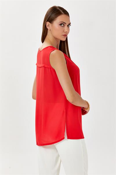 V Yaka Önü Düğmeli Kolsuz Bluz 024-3019