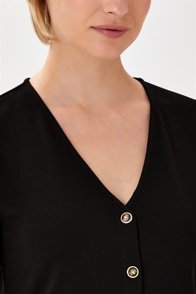 V Yaka Önü Düğmeli Kolsuz Elbise 024-2512