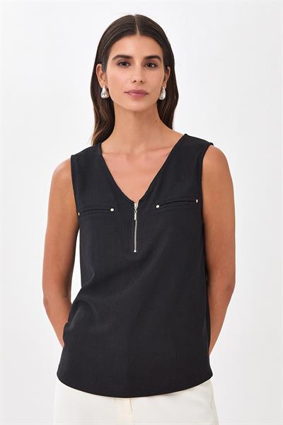 V Yaka Önü Fermuarlı Kolsuz Bluz 025-1025