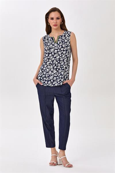 Yakası Triko Bantlı Kolsuz Bluz 025-3010