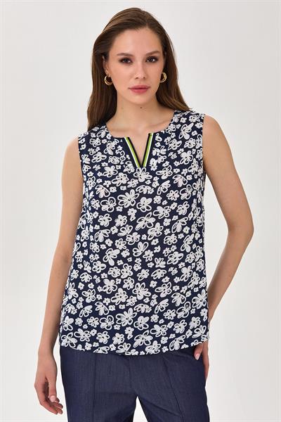 Yakası Triko Bantlı Kolsuz Bluz 025-3010