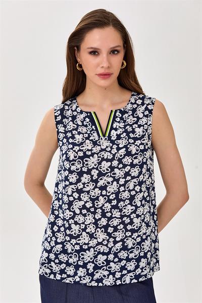 Yakası Triko Bantlı Kolsuz Bluz 025-3010