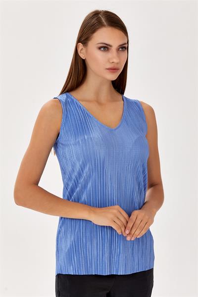 V Yaka Pliseli Kolsuz Bluz 024-1056