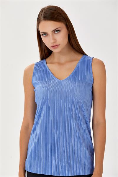V Yaka Pliseli Kolsuz Bluz 024-1056