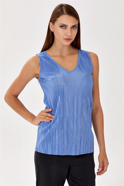 V Yaka Pliseli Kolsuz Bluz 024-1056