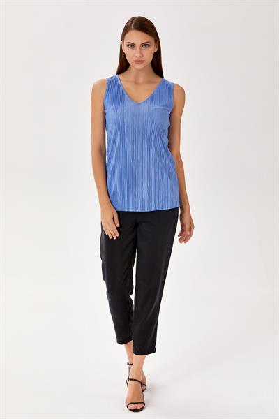 V Yaka Pliseli Kolsuz Bluz 024-1056
