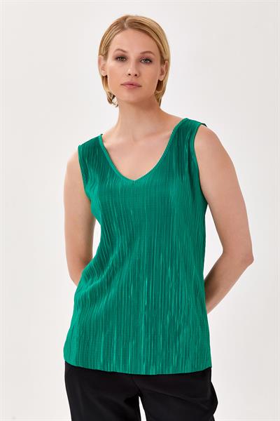 V Yaka Pliseli Kolsuz Bluz 024-1056