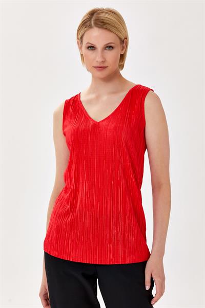 V Yaka Pliseli Kolsuz Bluz 024-1056