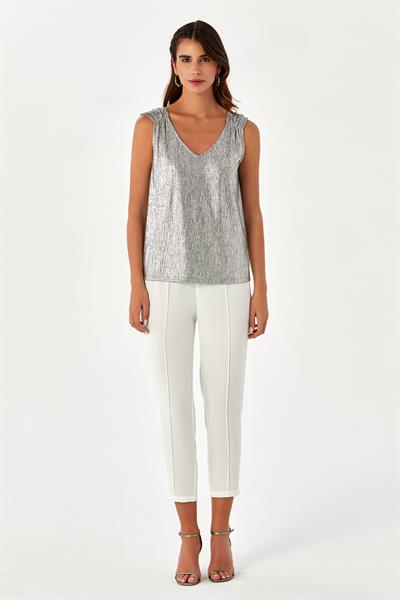 V Yaka Sim Baskılı Kolsuz Bluz 024-1047