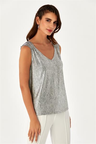 V Yaka Sim Baskılı Kolsuz Bluz 024-1047